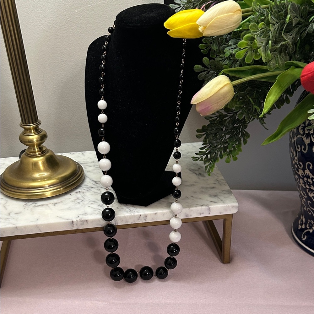 Source Unknown Black and White Beaded Long Necklace